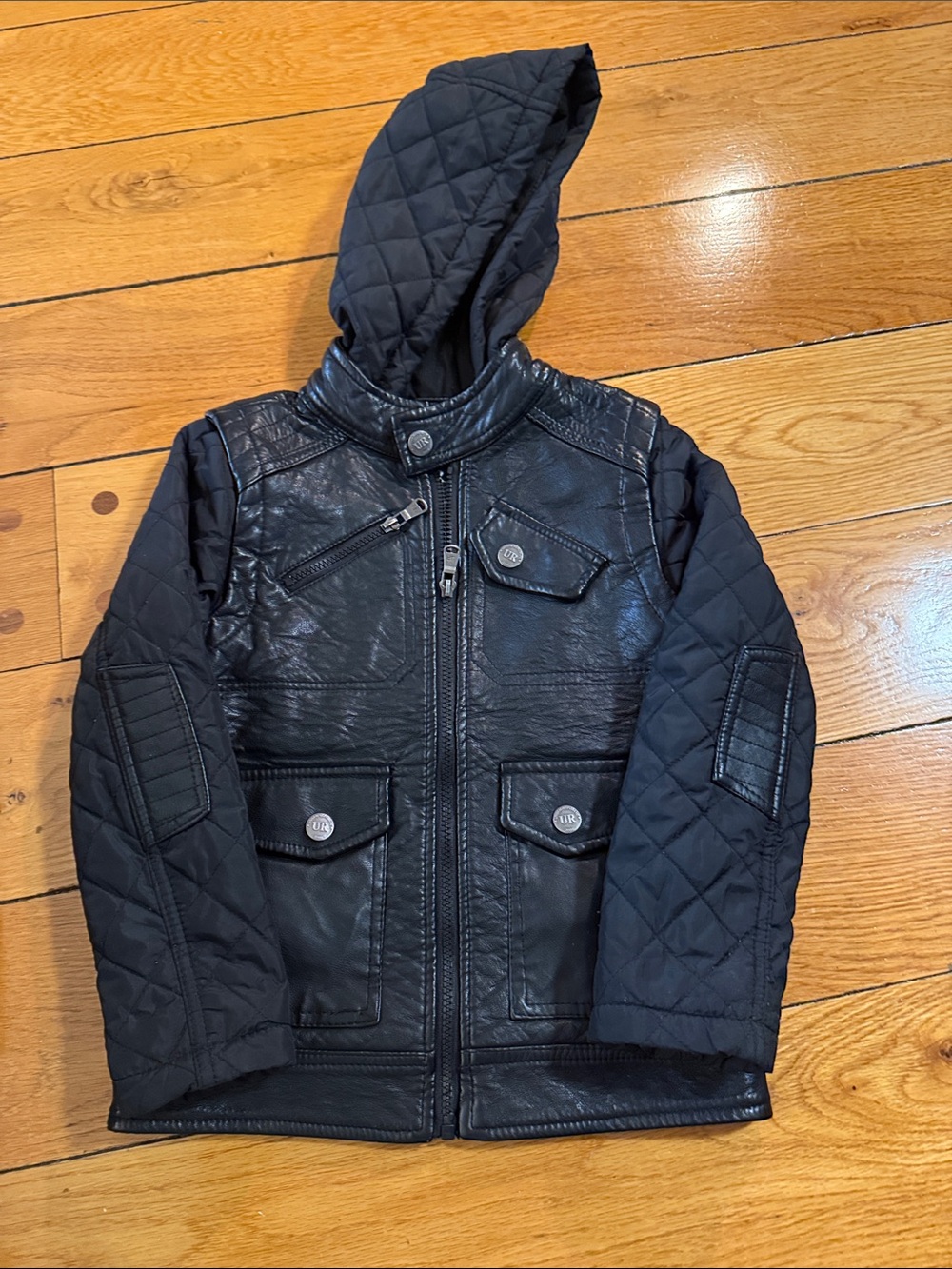 Urban Republic Black Quilted Hooded Puffer Jacket for Kids